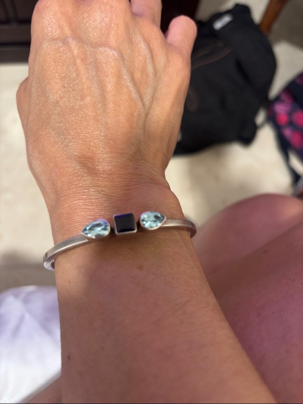 Sterling Silver Sapphire Gem Cuff Bracelet - Women Jewelry